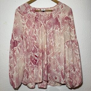 Cabi Blouse M Bethany Snake Animal Print Balloon Sleeve Career Pink Boho Fairy